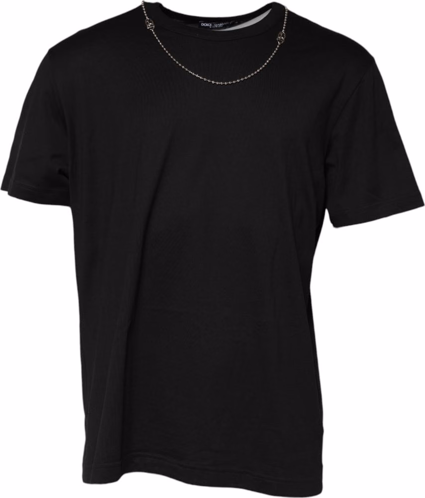 Dolce & Gabbana Black Chain Necklace Cotton Crewneck T-shirt