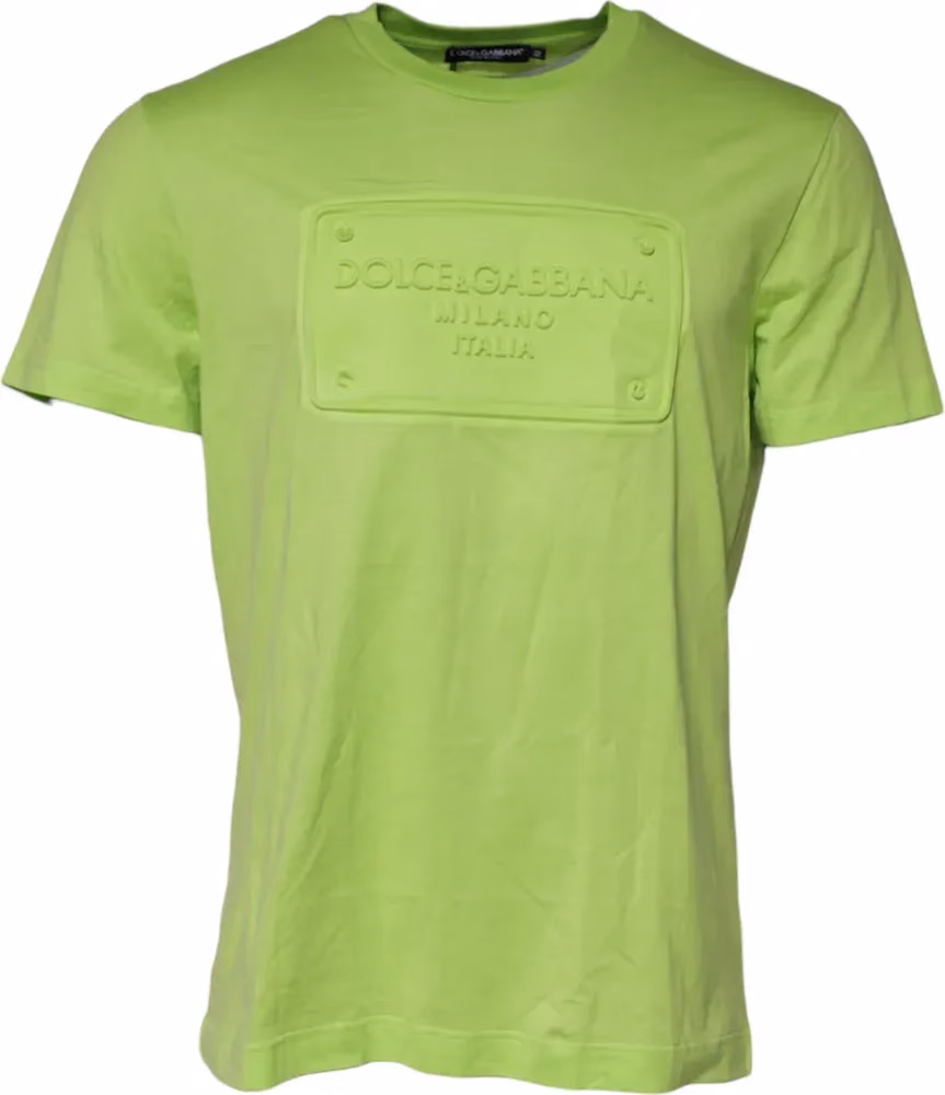 Dolce & Gabbana Green Embossed Logo Cotton Crew Neck T-shirt