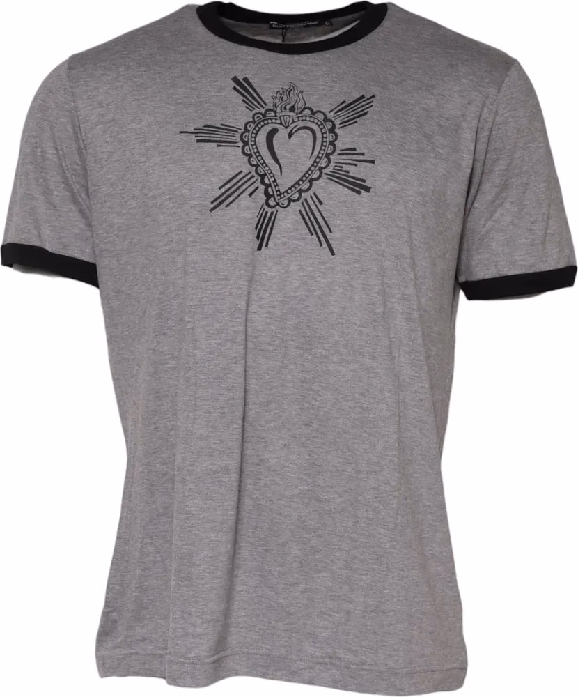 Dolce & Gabbana Gray Sacred Heart Cotton Crew Neck T-shirt