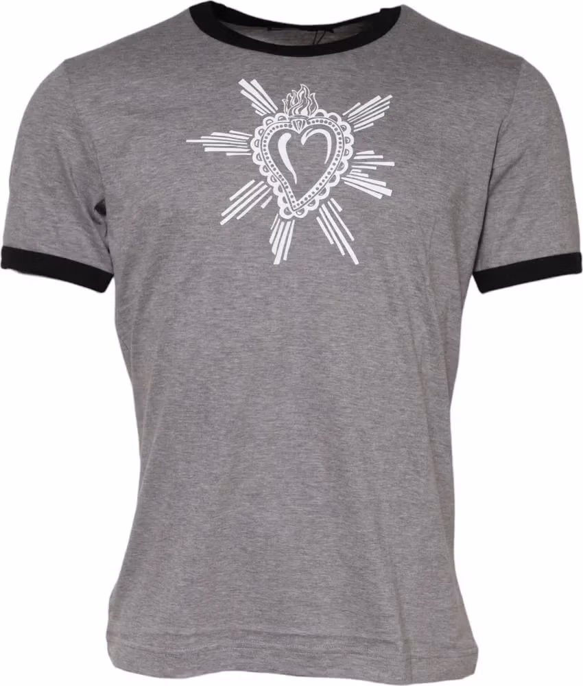 Dolce & Gabbana Gray Sacred Heart Cotton Crew Neck T-shirt