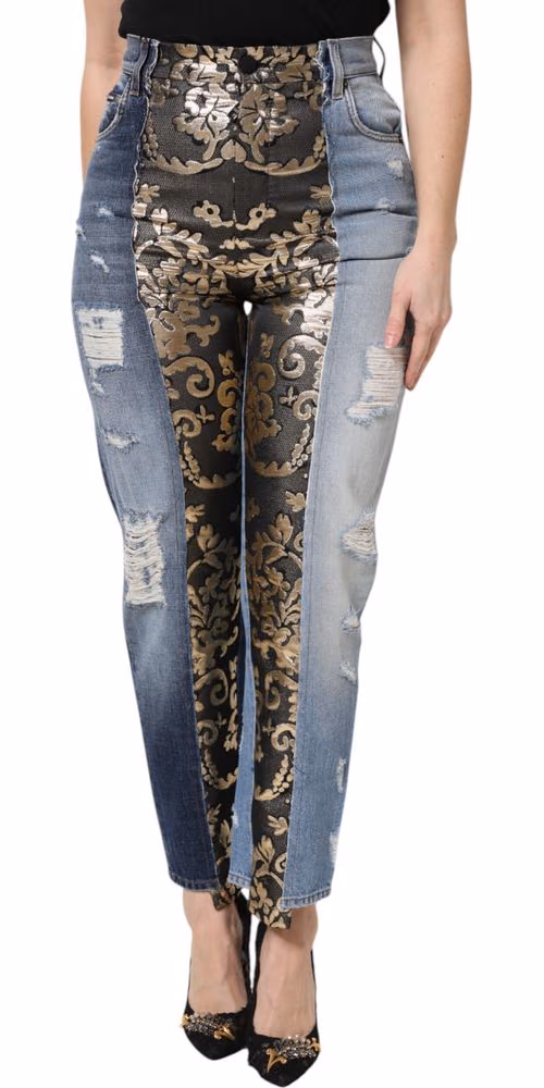 Dolce & Gabbana Multicolor Patchwork Tapered Denim Jeans
