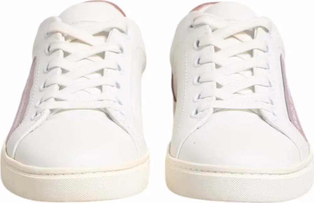 Dolce & Gabbana White Pink Leather Low Top Sneakers Shoes