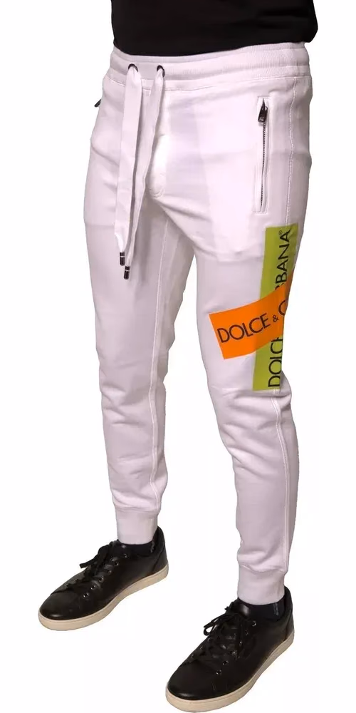 Dolce & Gabbana White Logo Tape Jogger Cotton Sweatpant Pants