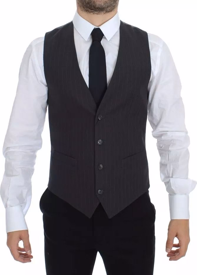 Dolce & Gabbana Gray Striped Formal Dress Gilet Vest