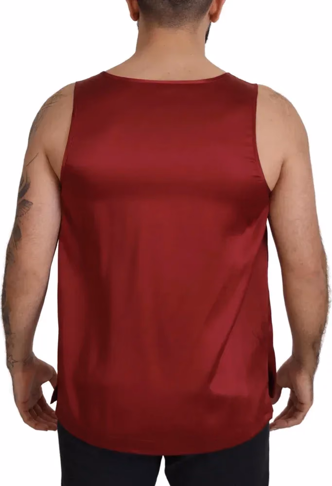 Dolce & Gabbana Red Round Neck Sleeveless Silk T-shirt
