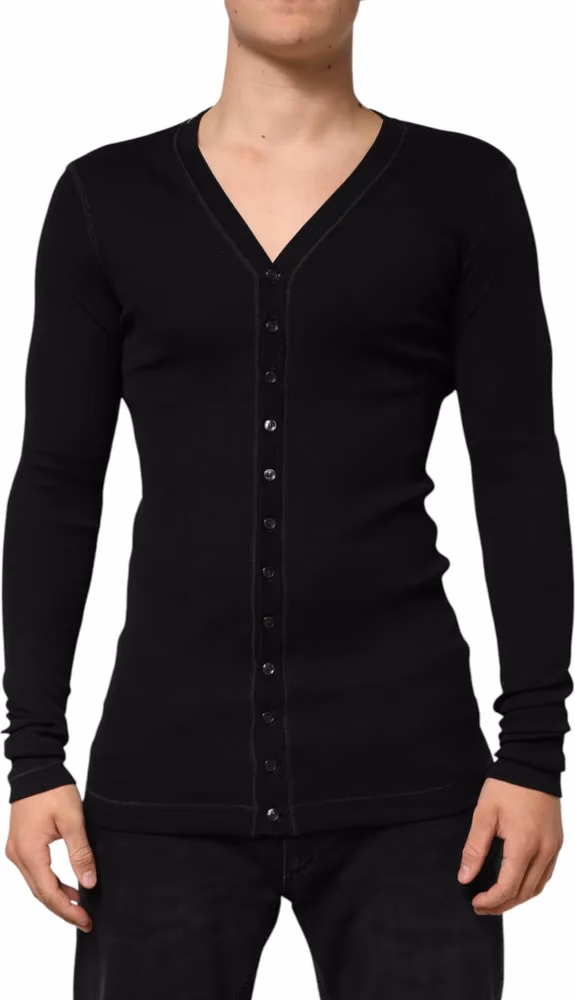 Dolce & Gabbana Black Cotton Button Up Men Cardigan Sweater