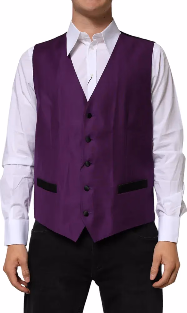 Dolce & Gabbana Purple Wool Dress Formal Waistcoat Vest