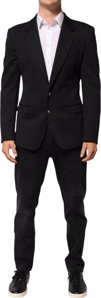 Dolce & Gabbana Dark Blue Cotton Men Jacket Coat Blazer Suit