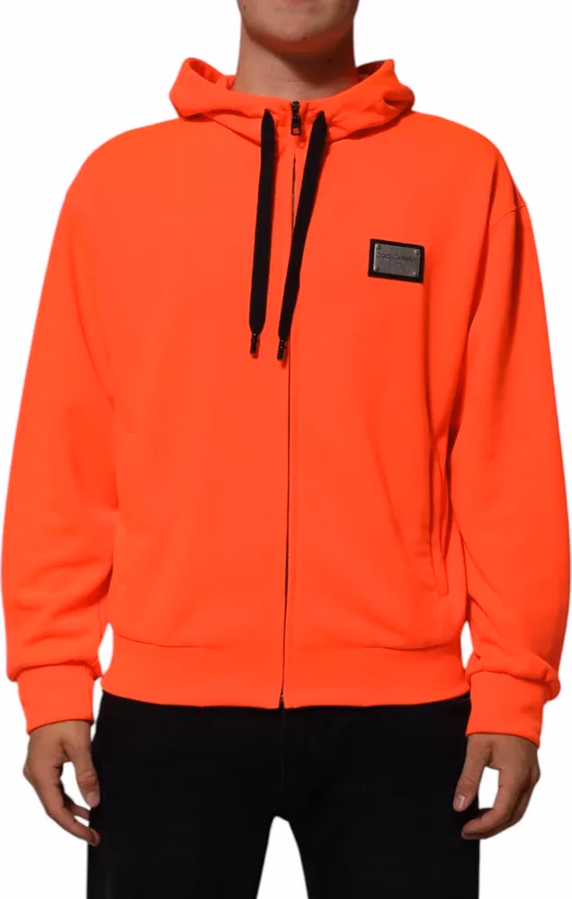 Dolce & Gabbana Red Fluorescent Polyester Logo Patch Hoodie Sweater
