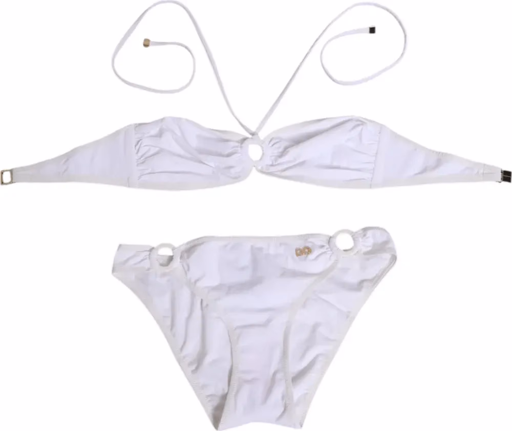 Dolce & Gabbana White Logo Swimsuit 2 Piece Top Bottom Swimwear
