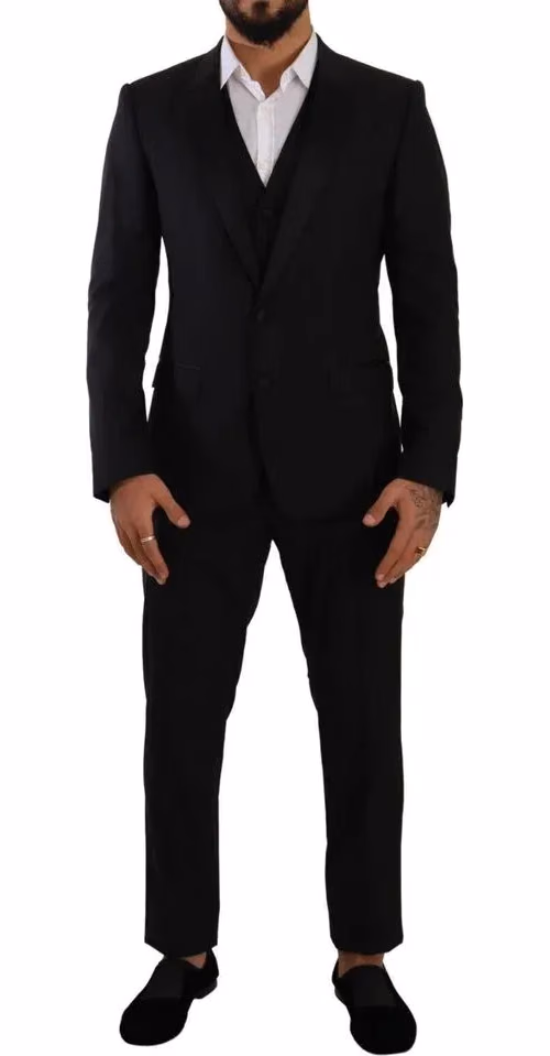 Dolce & Gabbana Black Wool Three-Piece Suit