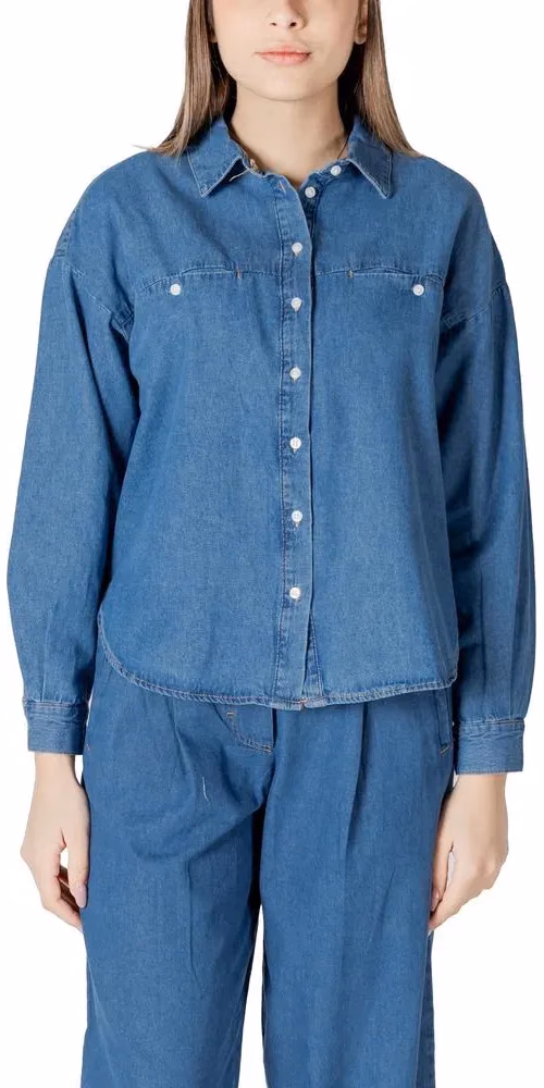 ICHI Blue Cotton Blouse