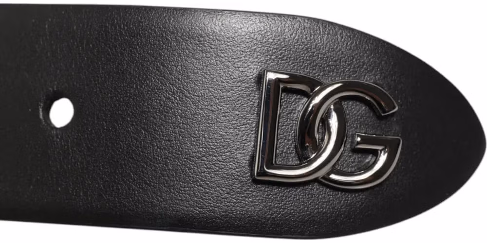 Dolce & Gabbana Black Calf Leather Studded Silver Buckle Belt