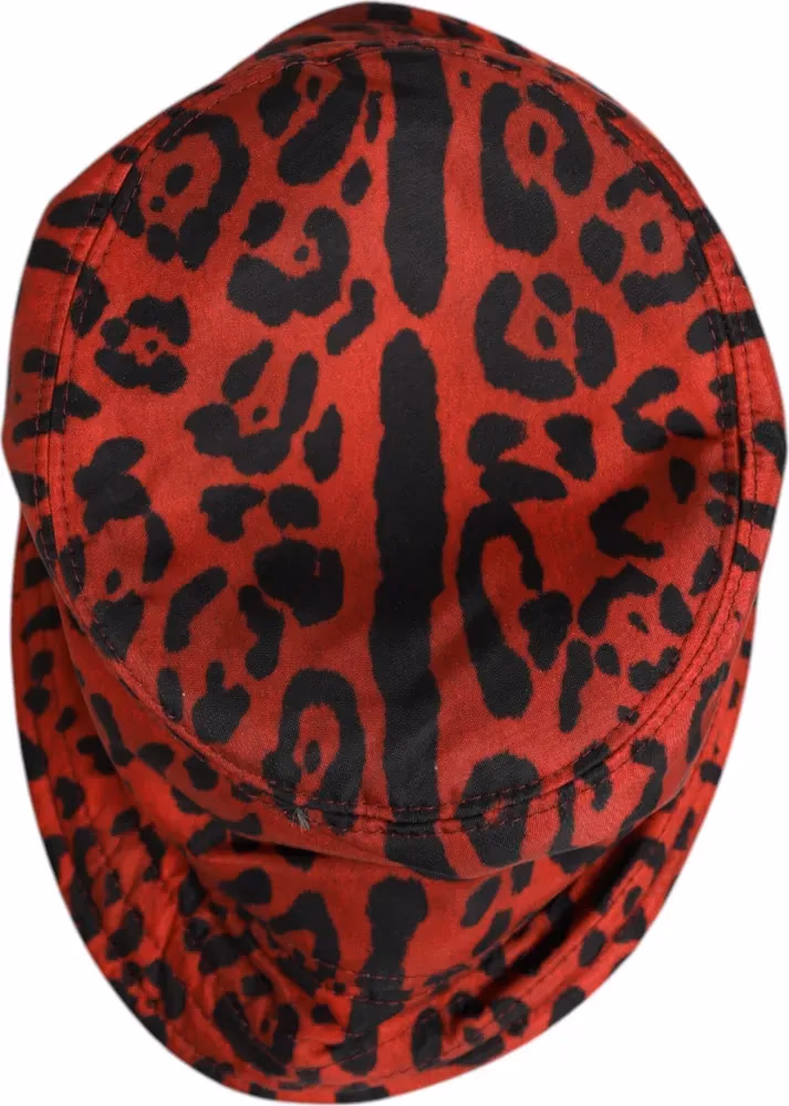 Dolce & Gabbana Red Black Nylon Leopard Print Bucket Men Cap Hat