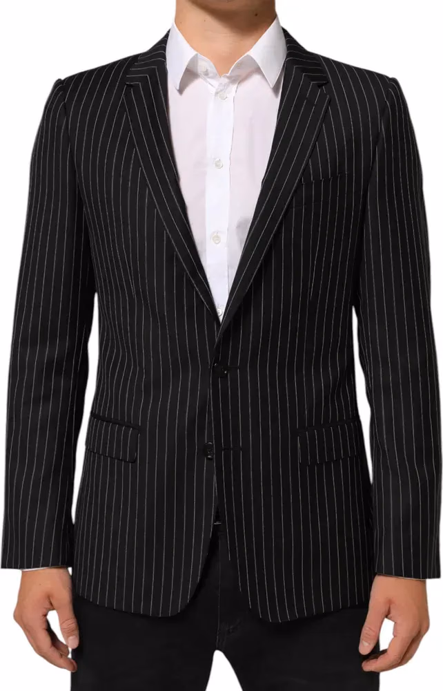 Dolce & Gabbana Black Stripes MARTINI 1 Button Suit Blazer