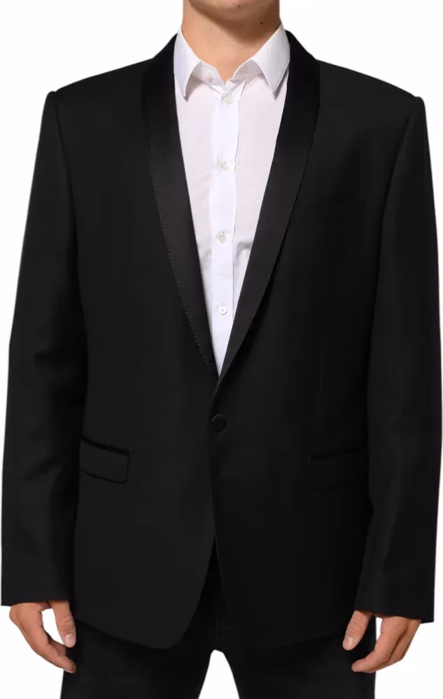 Dolce & Gabbana Black Wool GOLD 1 Button Men Suit Blazer