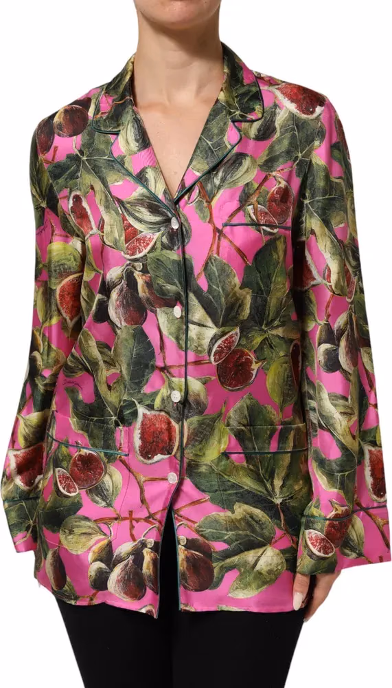 Dolce & Gabbana Hot Pink Fig Printed Silk Shirt Blouse Top