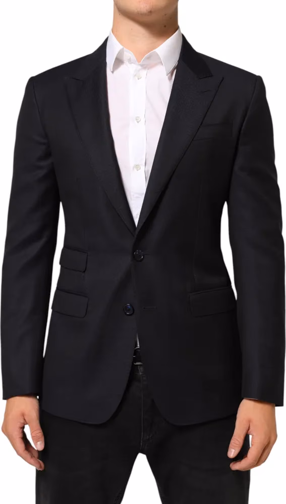 Dolce & Gabbana Black Wool NAPOLI 2 Button Men Suit Blazer