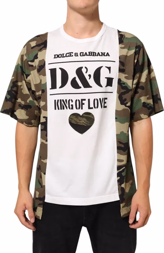 Dolce & Gabbana White Logo Camouflage Crew Neck Men T-shirt