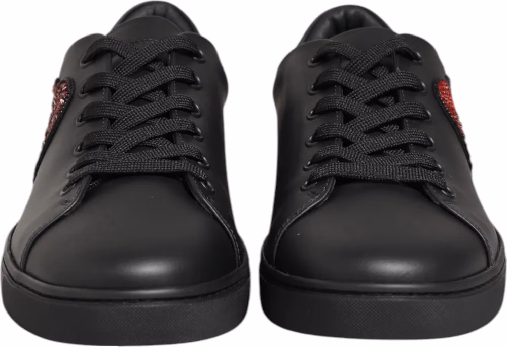 Dolce & Gabbana Black Leather Crystal Heart Sneakers  Shoes