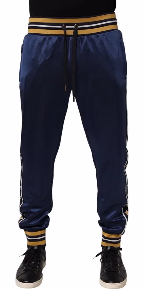 Dolce & Gabbana Blue Nylon Jogger Mid Waist Trouser Pants