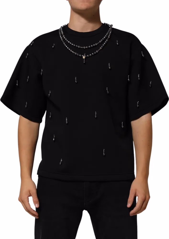 Dolce & Gabbana Black Polyester Necklace Embellished T-shirt