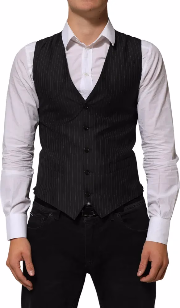 Dolce & Gabbana Black Wool Men Dress Formal Waistcoat Vest