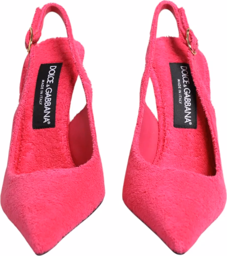 Dolce & Gabbana Pink Terry Cloth High Heels Slingback Shoes