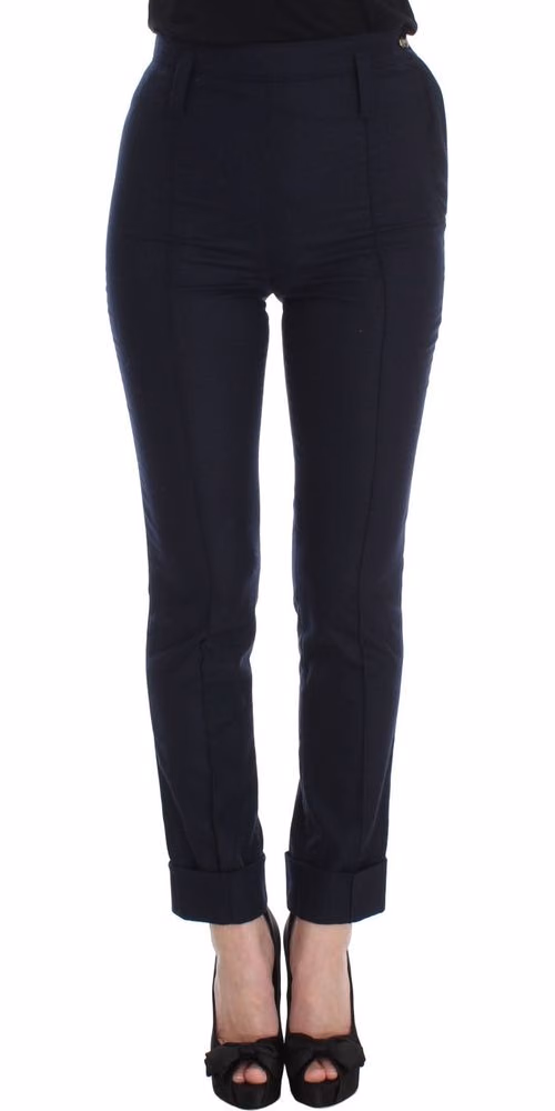 Ermanno Scervino Blue Virgin Wool Slim Fit Casual Pants