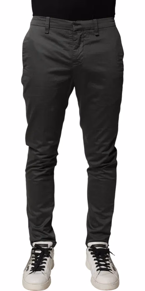 Dondup Dark Gray Cotton Mid Waist Skinny Men Chino Trouser Pants