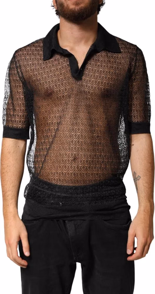 Dolce & Gabbana Black Sheer Short Sleeves Casual Polo  Top
