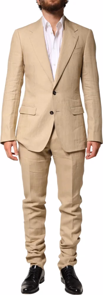 Dolce & Gabbana Beige Linen Single Breasted 2 Piece Suit