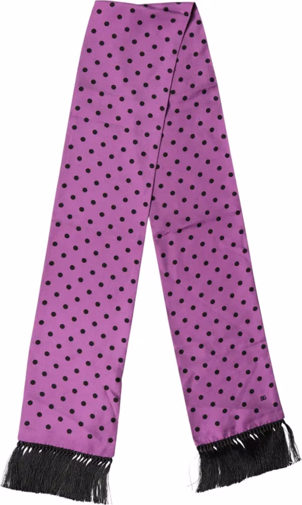 Dolce & Gabbana Violet Polka Dot Fringes Neck Foulard Scarf