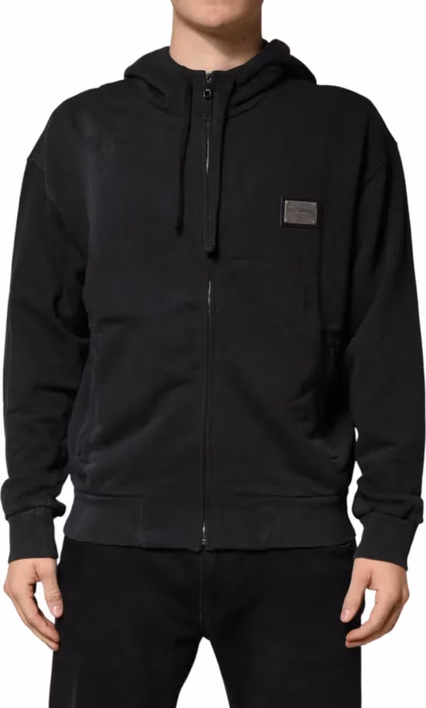 Dolce & Gabbana Black Full Zip Hooded Men Sweatshirt Sweater
