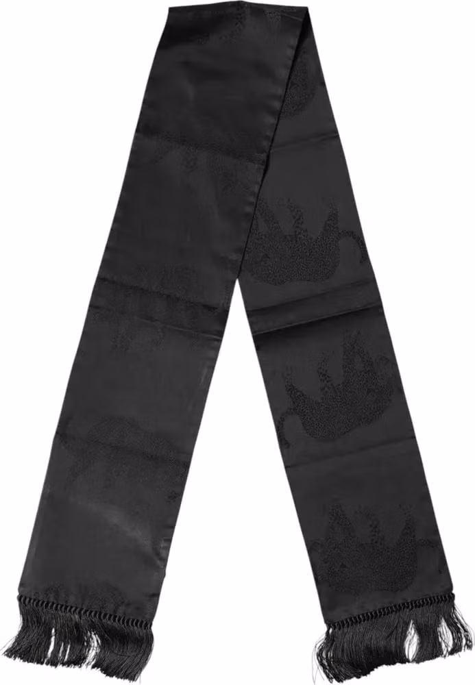 Dolce & Gabbana Black Satin Silk Fringes Neck Foulard Scarf