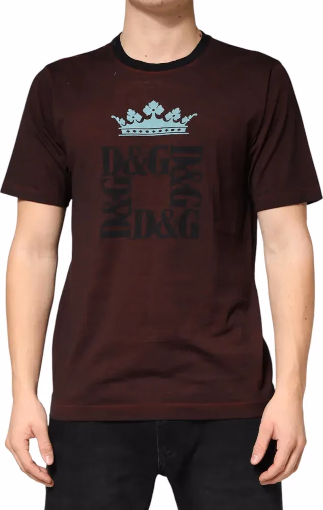 Dolce & Gabbana Maroon DG Crown Cotton Crew Neck Men T-shirt