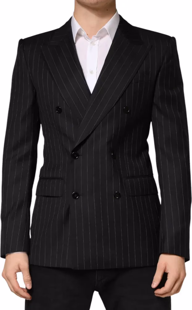 Dolce & Gabbana Black Stripes Double Breasted 2Button Blazer