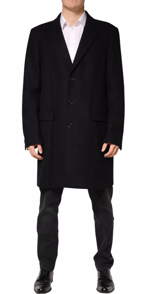 Dolce & Gabbana Black Wool Single Breasted Long Coat Jacket