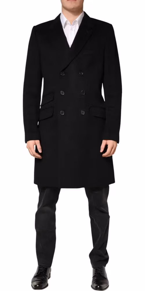 Dolce & Gabbana Black Wool Double Breasted TrenchCoat Jacket