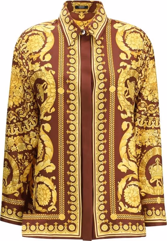 Versace Bordeaux Silk Pattern Shirt